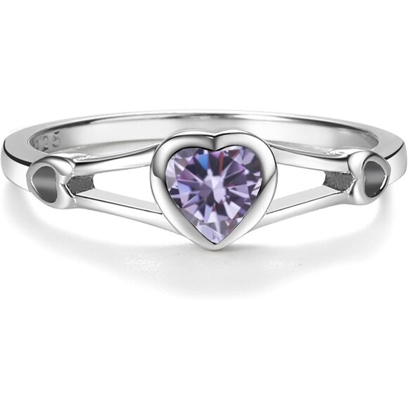 06-June 925 Sterling Silver Simulated CZ Birthstone Heart Ring